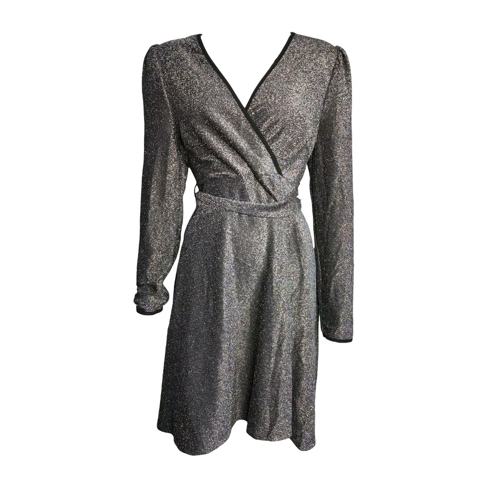 Shein Curve Dress Womens Size 0XL Gray Glitter Sparkle Long Sleeve Sparkle Party